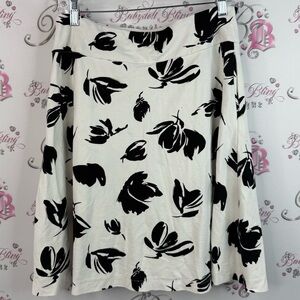 ALFRED SUNG skirt floaty flowers leafs Black white Cream Floral A-Line Skirt